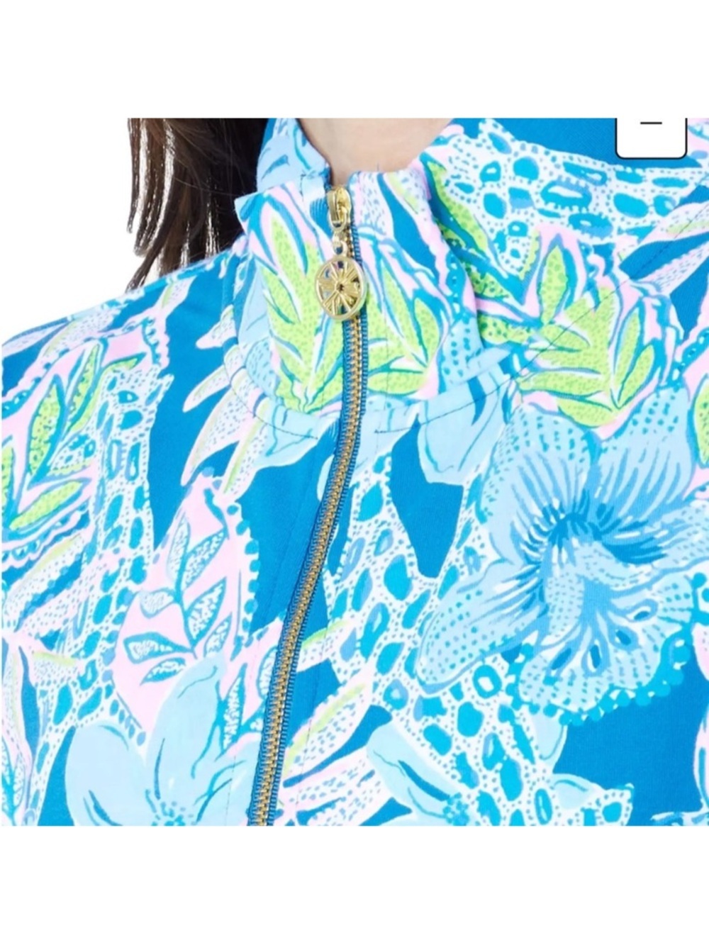 Lilly Pulitzer Leona UPF 50+ Zip-Up :Macaw Blue Tall Me About It small - Picture 2 of 5